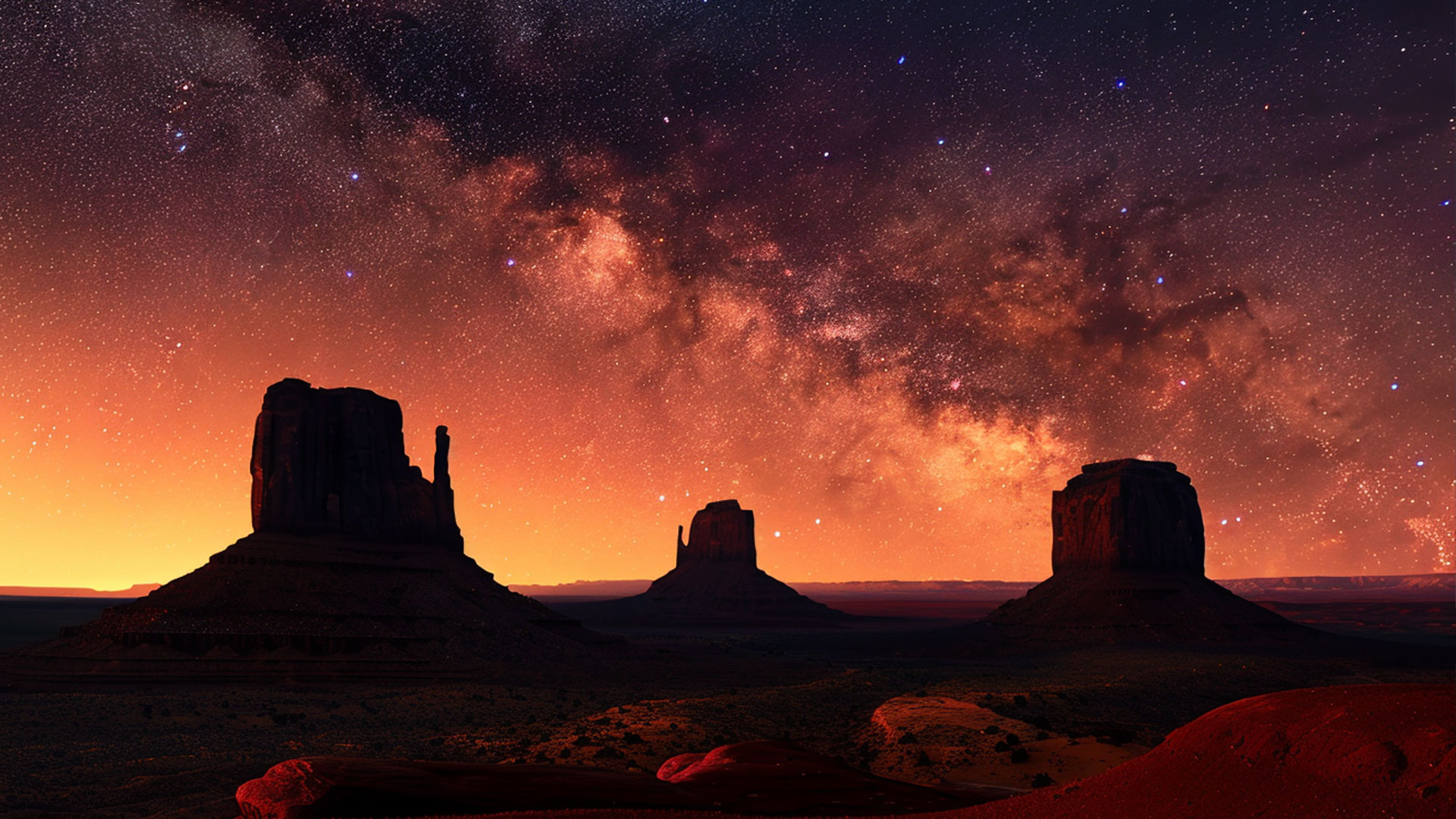 Nocne niebo nad Monument Valley